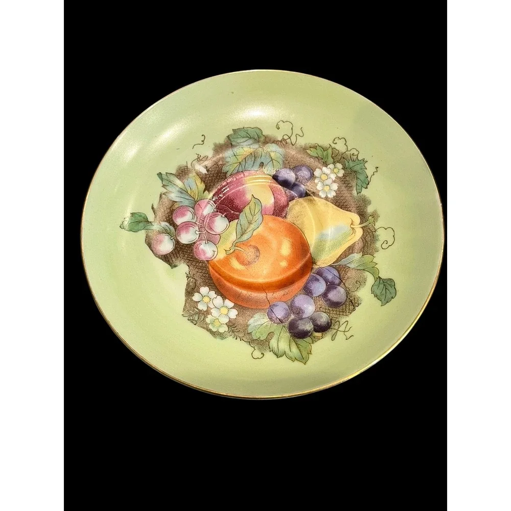 Vintage Footed Teacup and Saucer Set Fruit Still Life Porcelain 2pc Japan